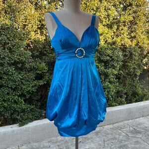 Vintage Y2K Kiki Electric Blue Satin USA Made Small Formal Dress